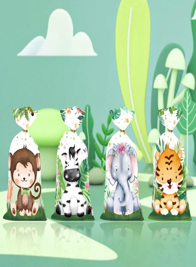 CSTYWC 50 Pcs Safari Animal Plastic Goody Treat Bags - Cellophane Gift Bags with Ribbons for Favors - Safari Jungle Theme Party Supplies for Birthday Party - Image 4
